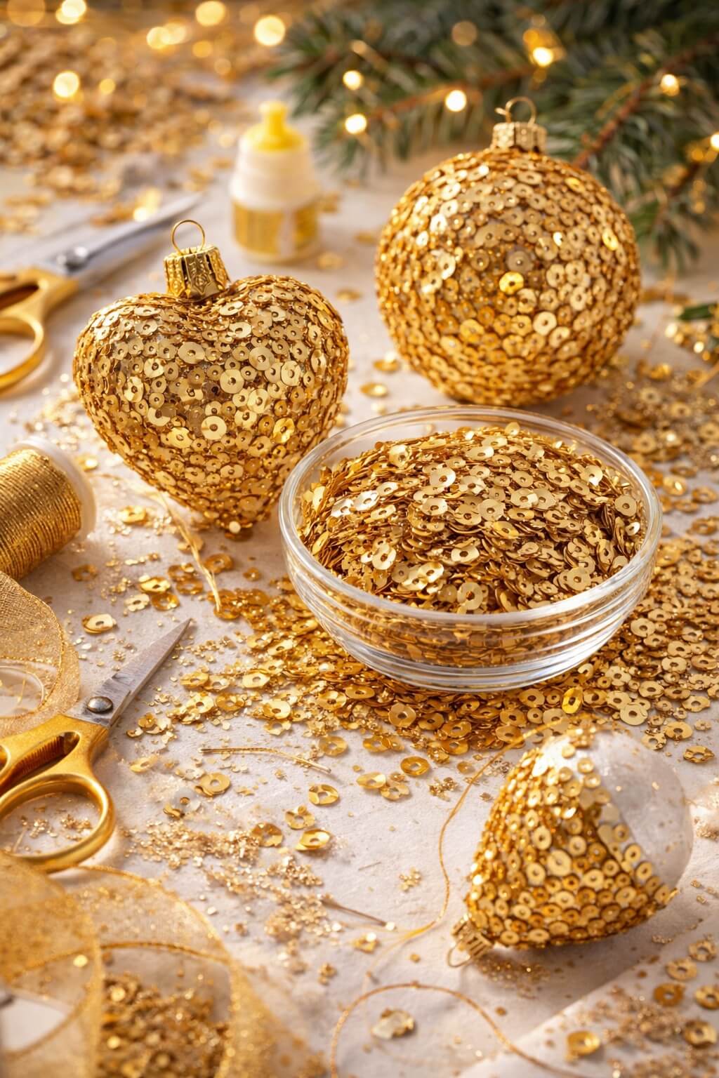 DIY julepynt med guldpailletter 6 mm – kreative hobbyprojekter og håndlavet dekoration