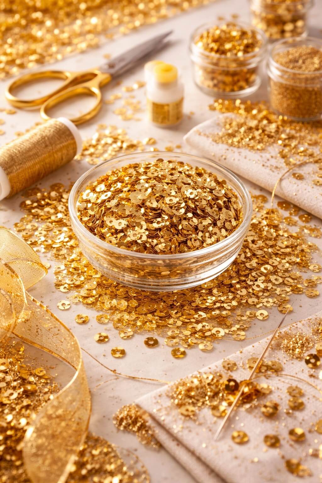 Guld pailletter 6 mm til DIY hobby, syning og kreativ dekoration