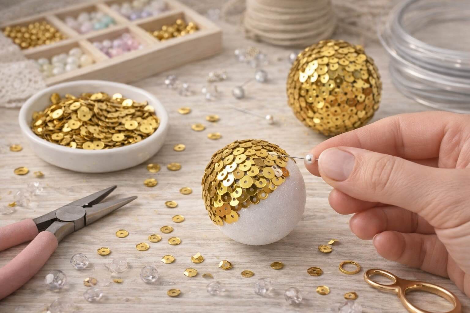 DIY julepynt med guld pailletter 6 mm – kreativ hobby og dekoration