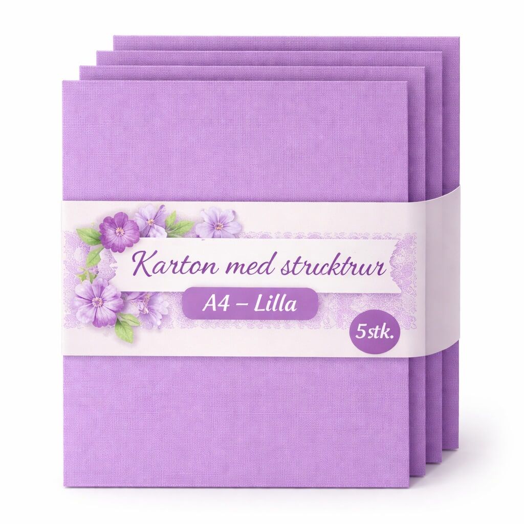 Lilla karton med struktur i A4-format – pakke med 5 ark til kreative projekter