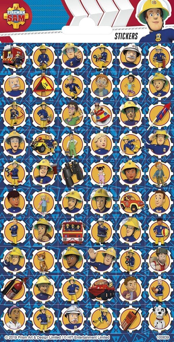 Mini klistermærker med Brandmand Sam og figurer fra Pontypandy i farverigt design til børn