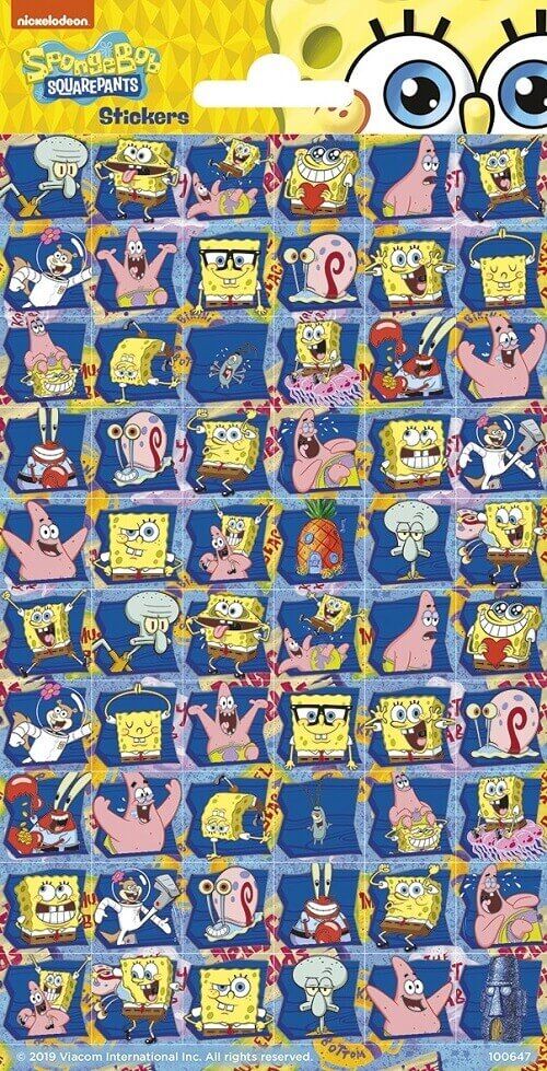 SvampeBob mini stickers ark med farverige klistermærker af SvampeBob, Patrick og Squidward