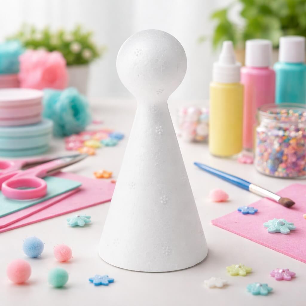 Styropor dukke 15 cm i kreativ DIY hobby opsætning med pynt og dekoration