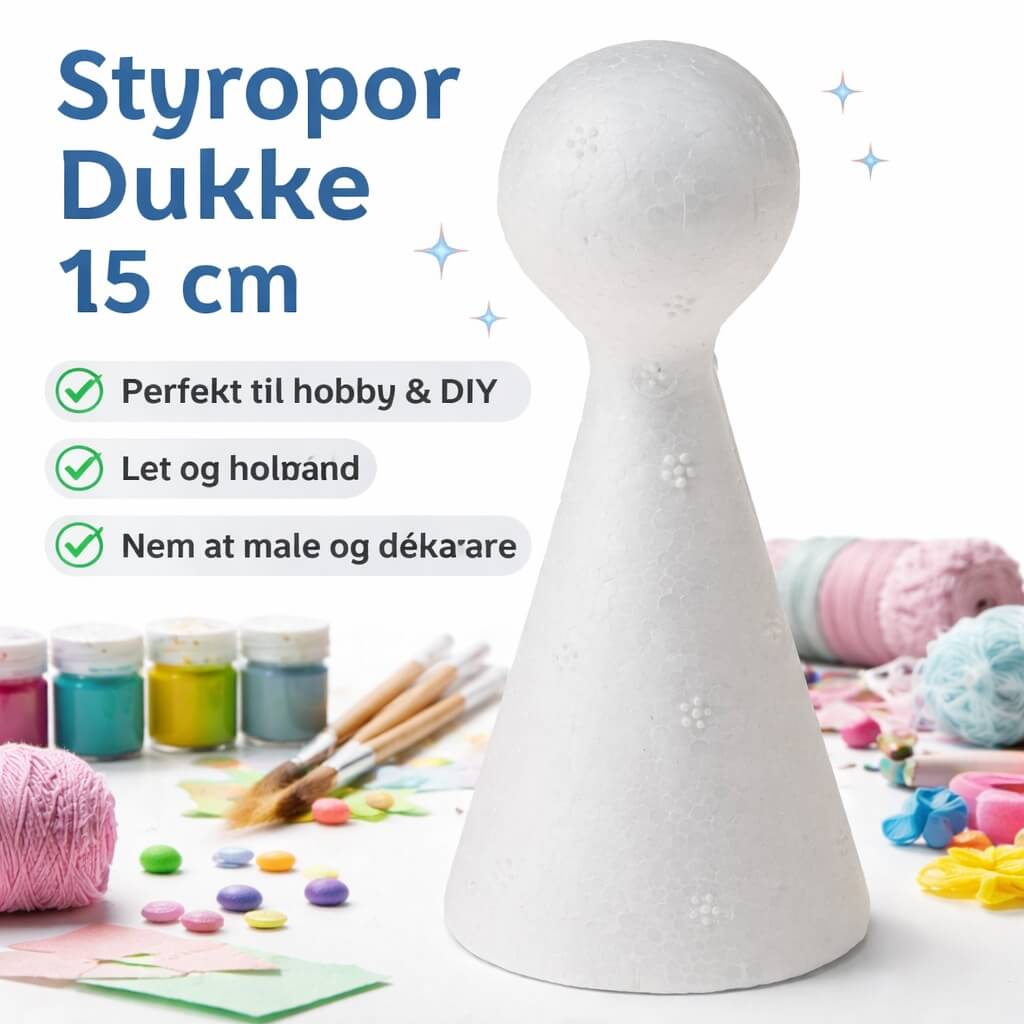 Styropor dukke 15 cm til hobby og DIY – let at male og dekorere