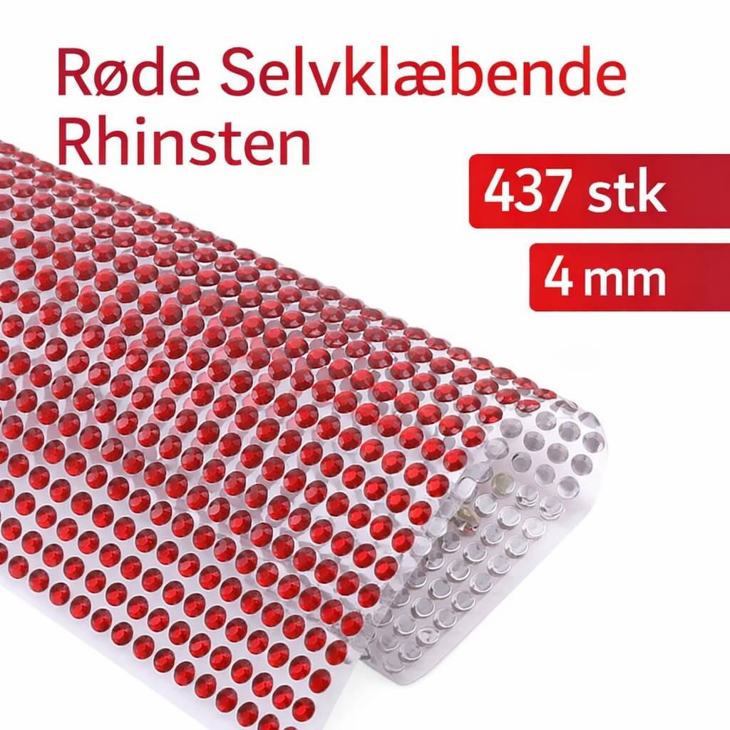 Røde selvklæbende rhinsten 4 mm – 437 stk til hobby og dekoration