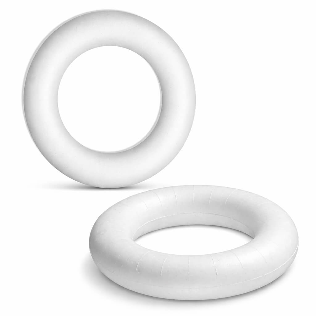 Hvid styroporring 12 cm i let styropor til DIY hobby og dekoration