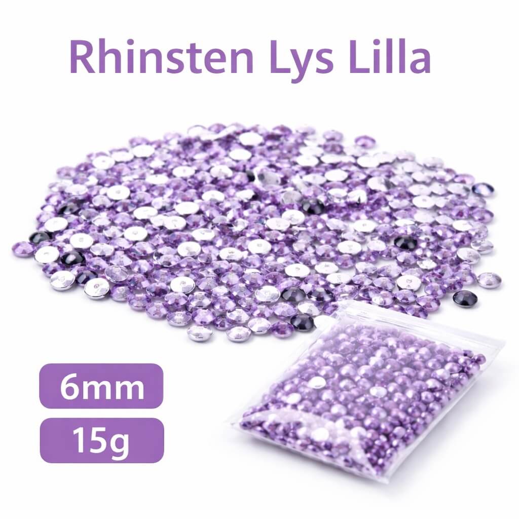Produktbillede af rhinsten lys lilla 6mm i 15g pose til hobby, DIY, scrapbooking og kortfremstilling