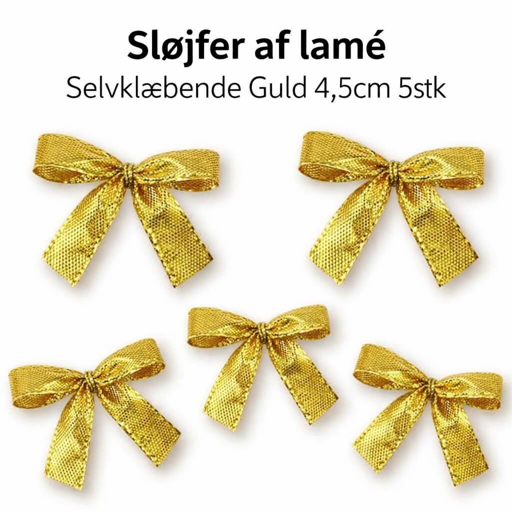 Sløjfer af lamé selvklæbende guld 4,5 cm – 5 stk