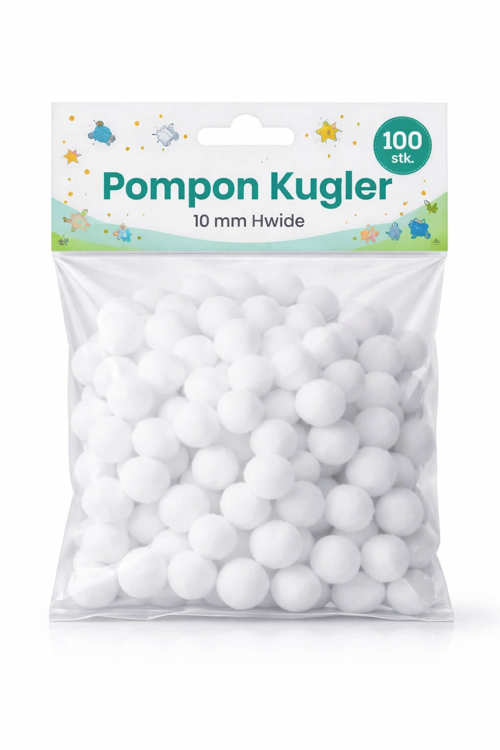 Pompon kugler 10 mm hvide 100 stk i pose – små bløde hobby pomponer til DIY projekter, scrapbooking og kreative hobbyaktiviteter