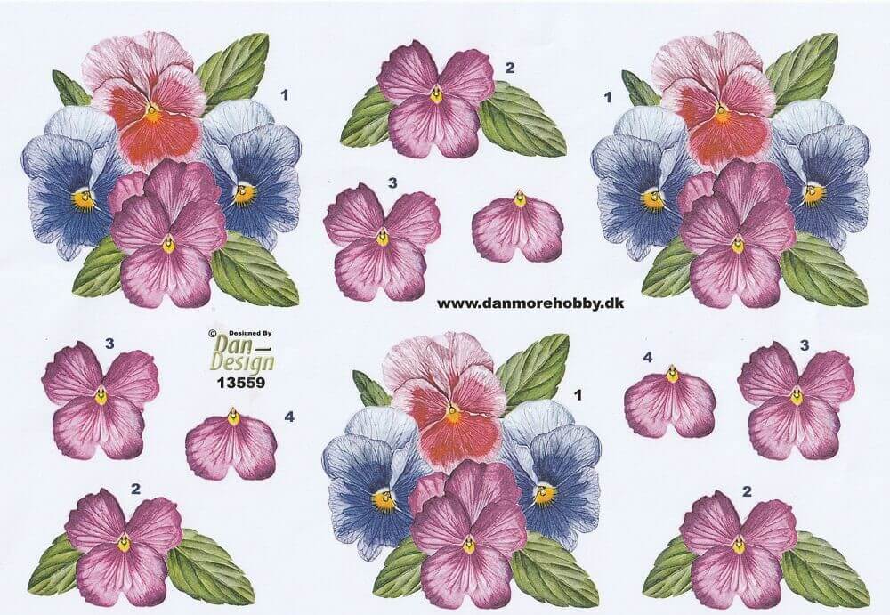 3D ark Dan Design 13559 Blomster med stedmoderblomster til kortfremstilling og scrapbooking
