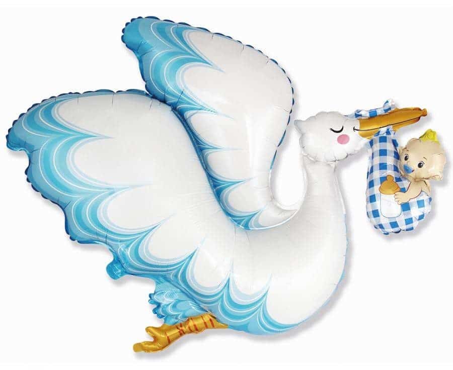 Folie ballon med stork og baby dreng