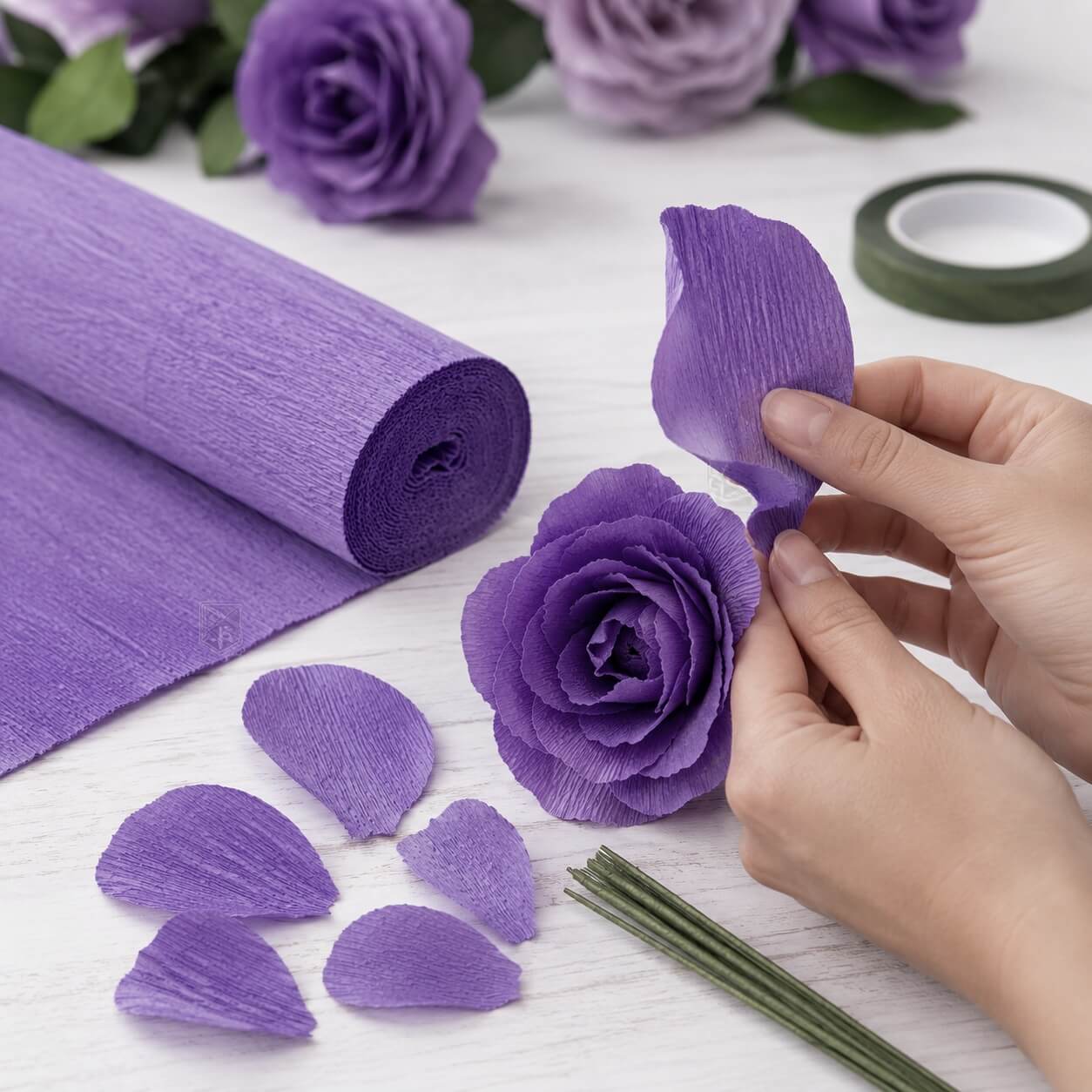 Cartotecnica Rossi Superior Florist Crepepapir violet brugt til DIY papirblomster og kreative blomsterprojekter
