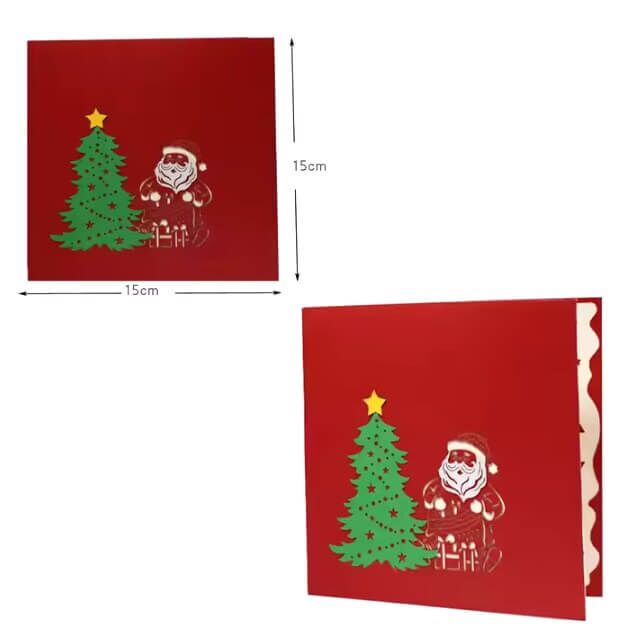 Julekort Popup 3D med julemand og kuvert