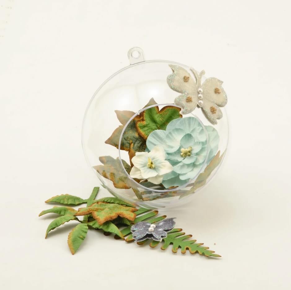 Plastik kugle 2-delt transparent Ø8cm med hul