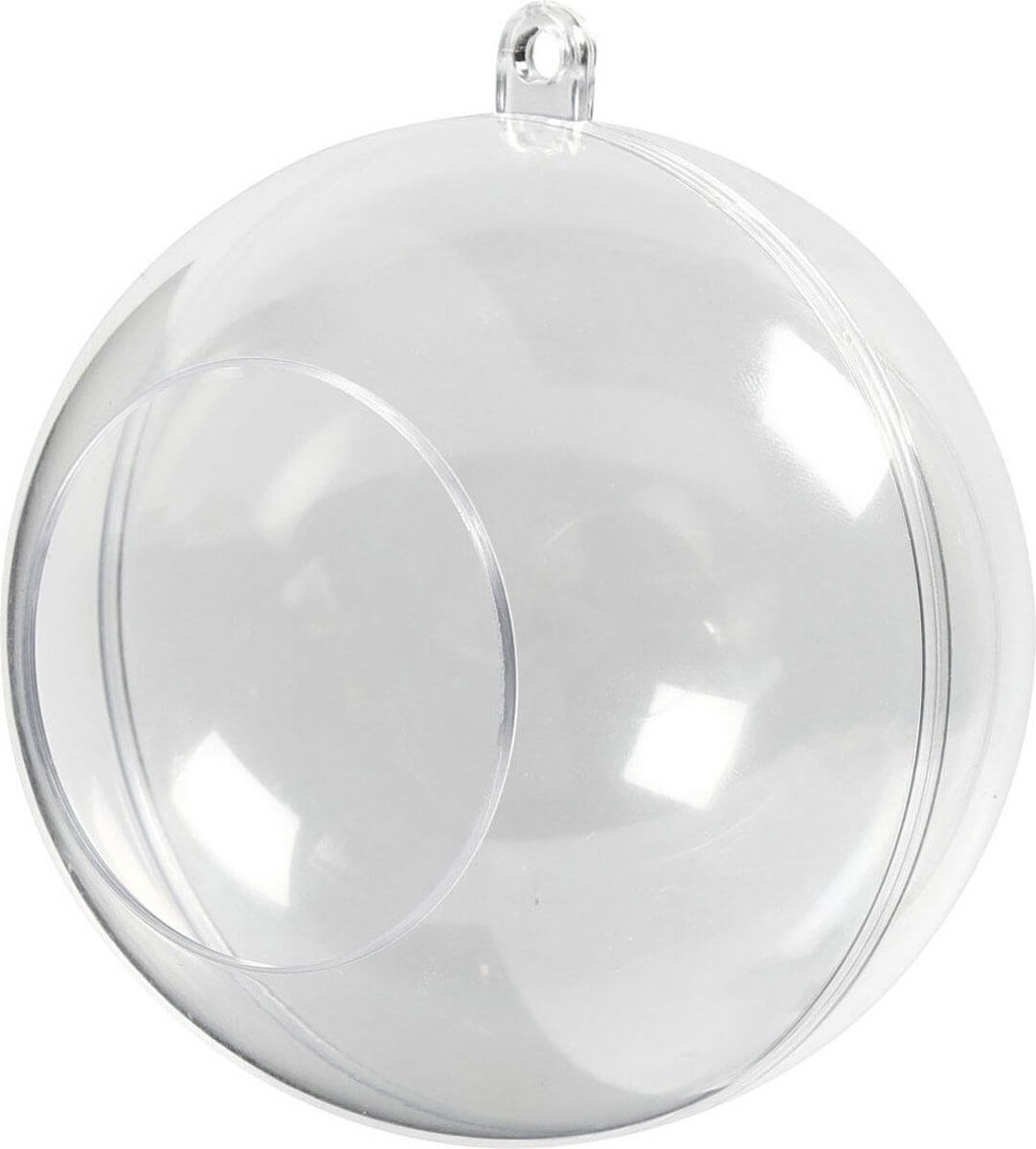 Plastik kugle 2-delt transparent Ø8cm med hul