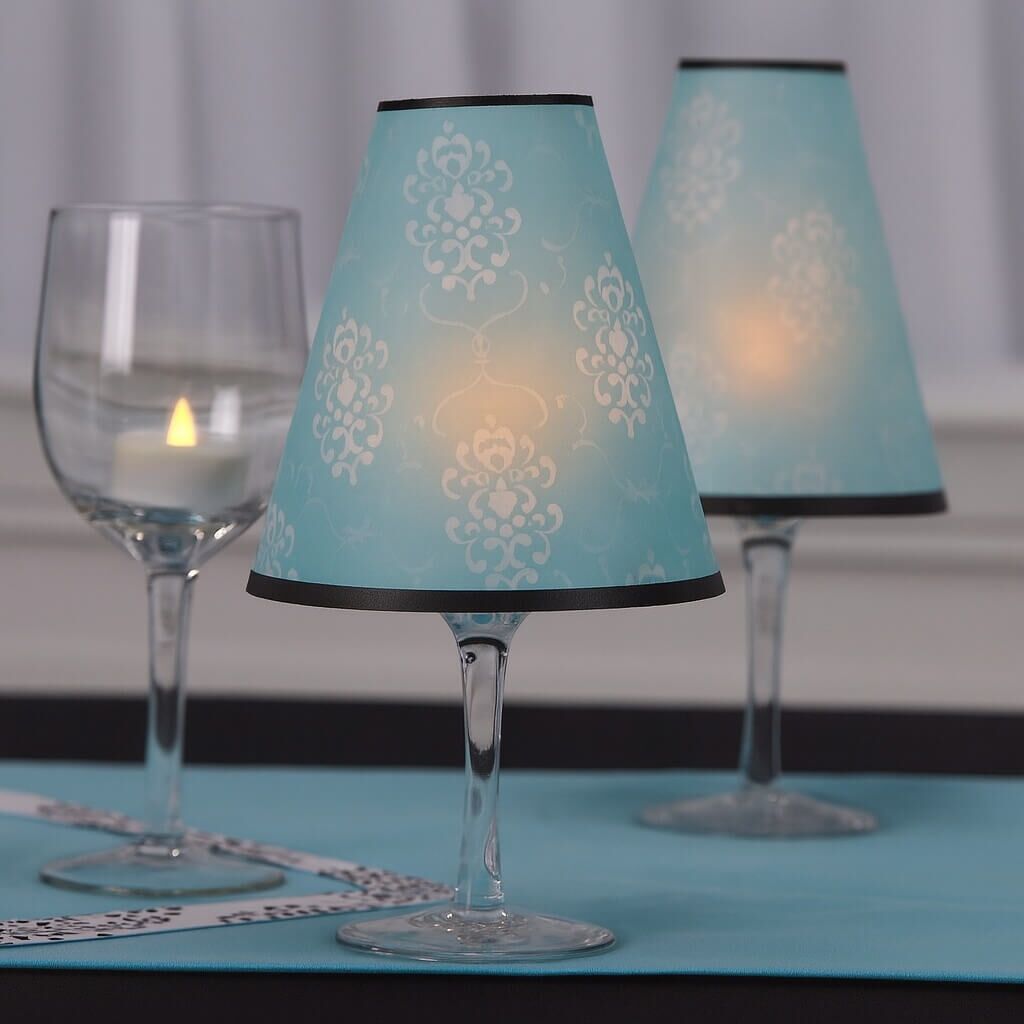 Blå og sorte vellum lampeskærme på glas med LED-lys – sæt med 8 DIY lampeskærme