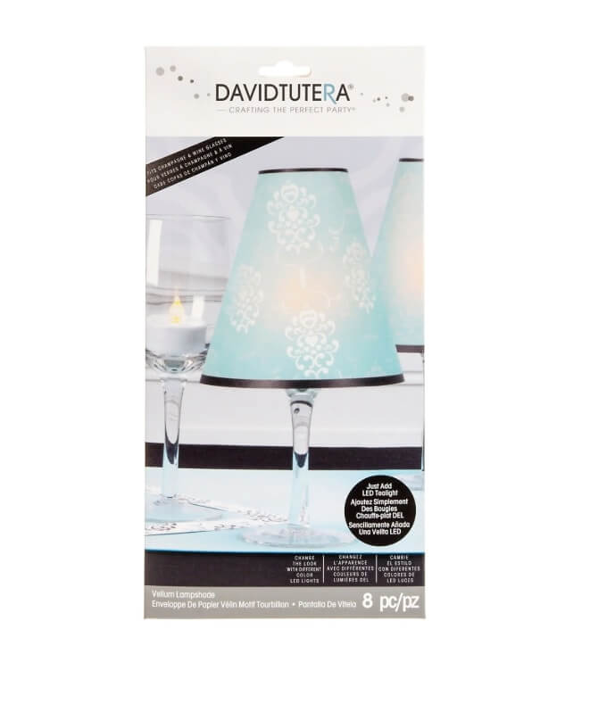 Blå og sorte vellum lampeskærme på glas med LED-lys – sæt med 8 DIY lampeskærme