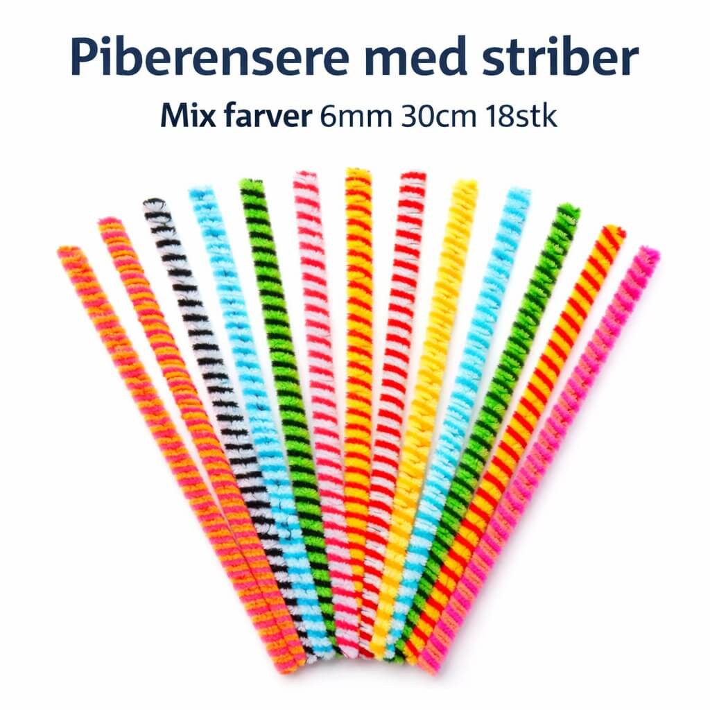Piberensere med striber i mix farver 6mm 30cm – pakke med 18 stk