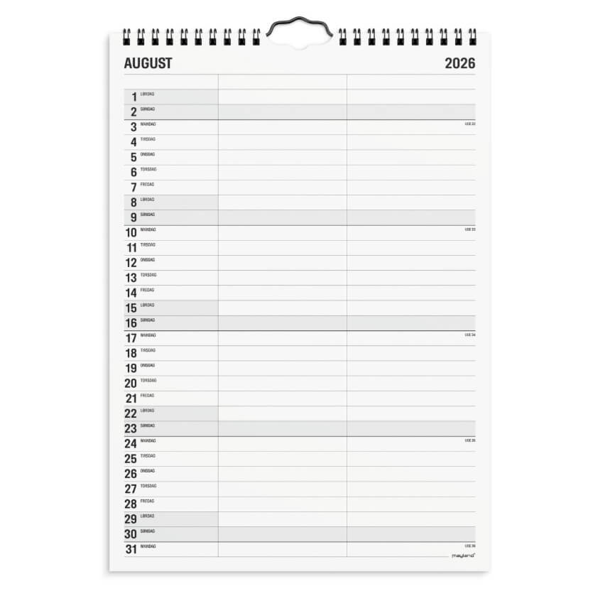 Familiekalender Black and White 2 kolonner 2026