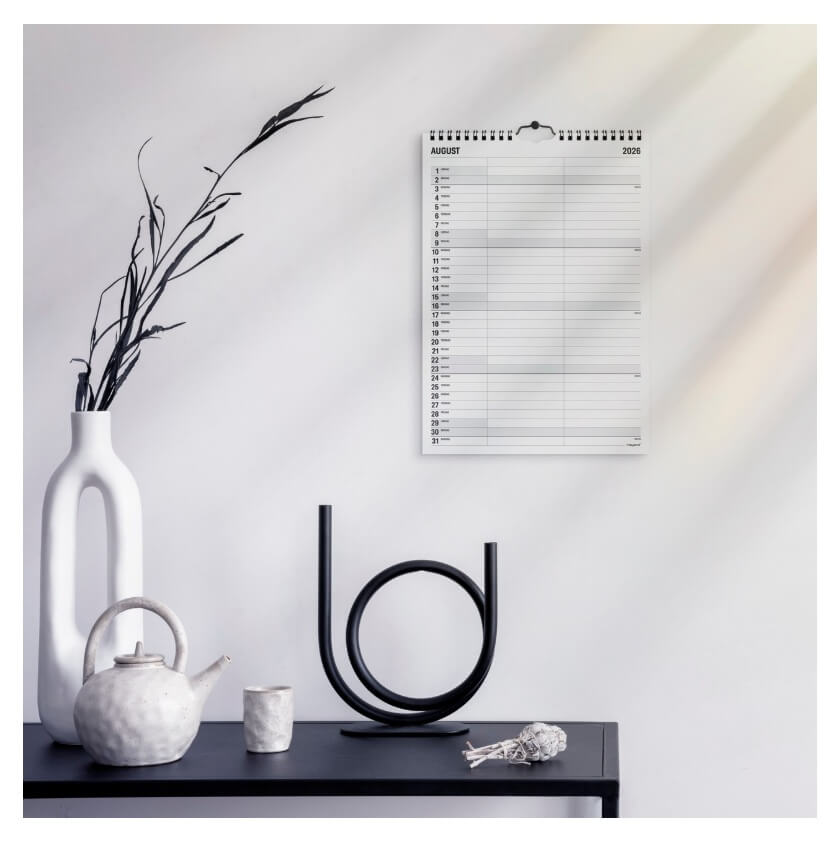 Familiekalender Black and White 2 kolonner 2026