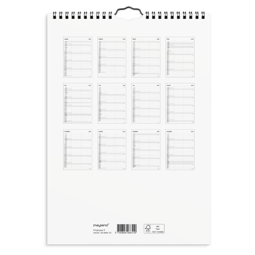Familiekalender Black and White 2 kolonner 2026