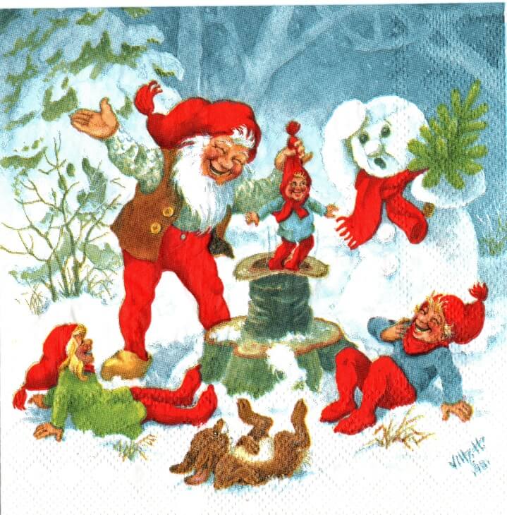 Juleservietter Vilhelm Hansen Nissefar tryller i skoven