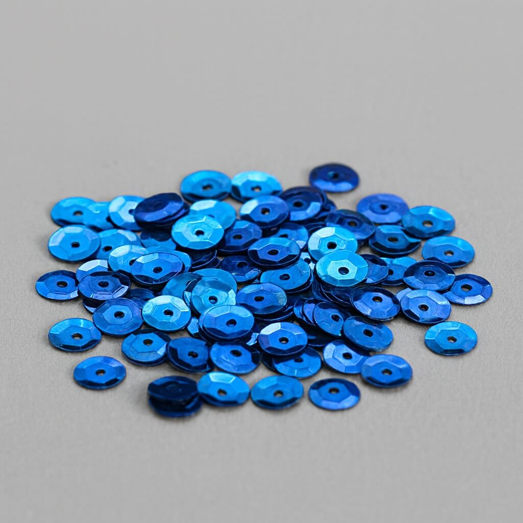 Blå pailletter 6 mm – dekorative hobby pailletter til syning og DIY