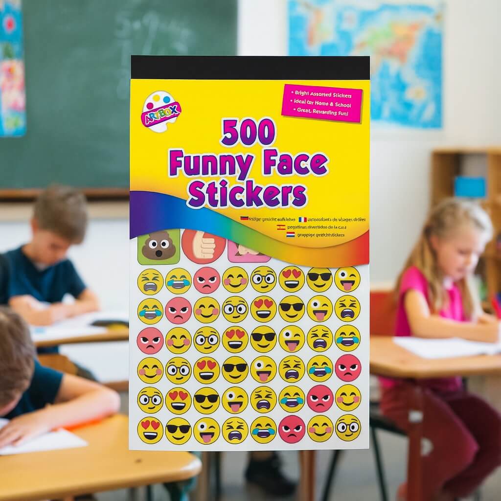 Smiley og emoji stickers brugt som belønningsstickers i skolemiljø med børn i klasselokale