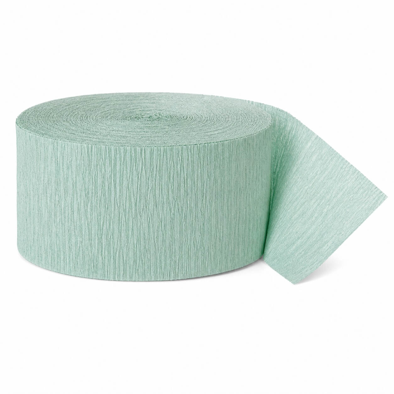 Crepepapir rulle mint grøn 24,6 meter x 4,5 cm på hvid baggrund