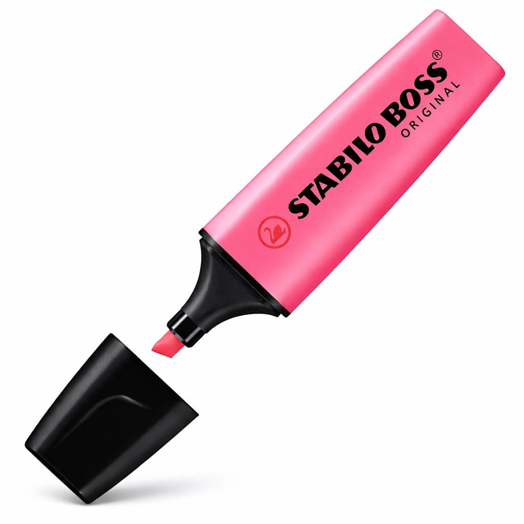 STABILO BOSS Original pink overstregningstusch med skrå spids og aftaget hætte